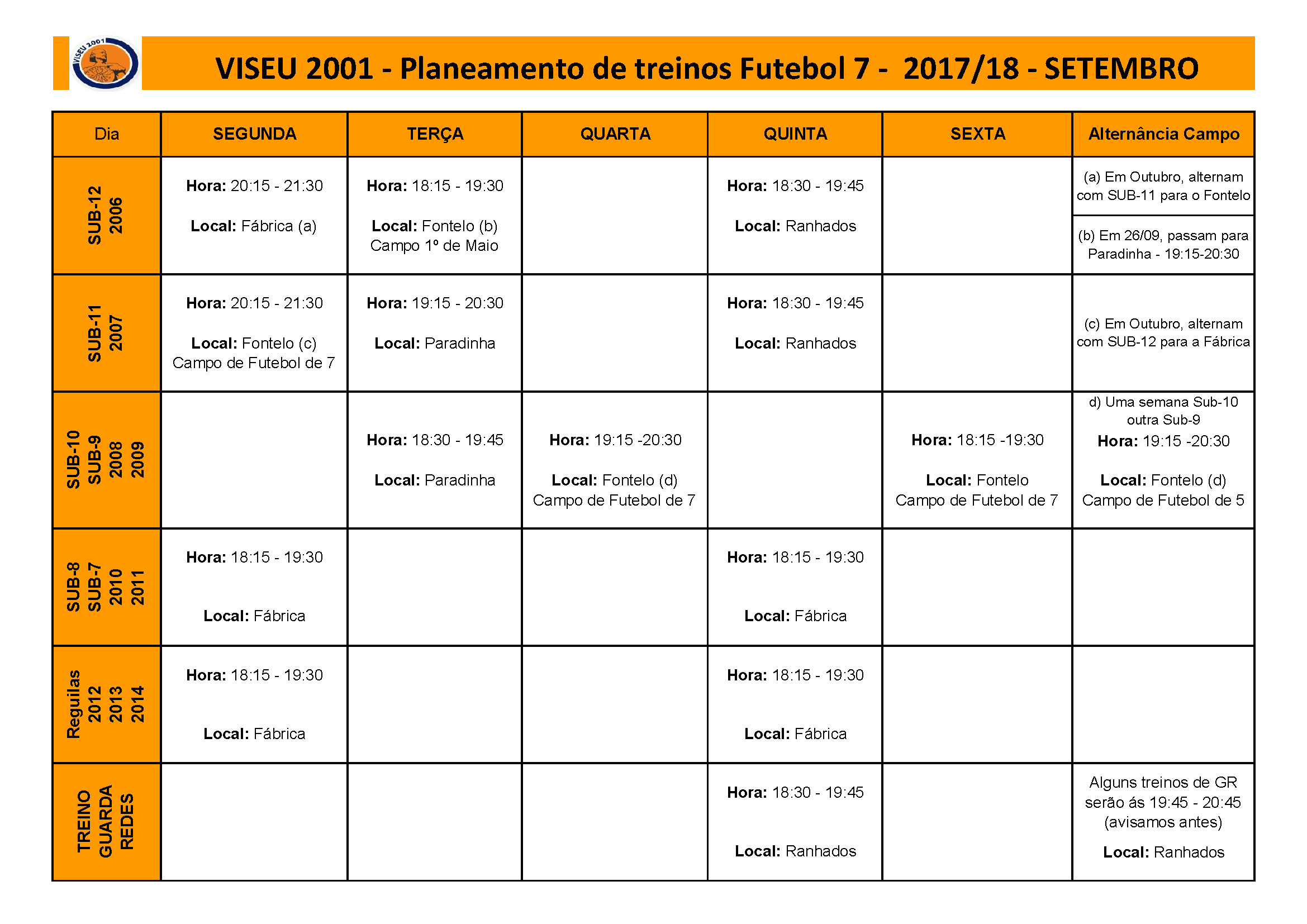 Horarios FUT7 Set